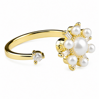 Rotatable Pearl Sunburst Spinner Ring Adjustable Open Band Gold Statement 1592
