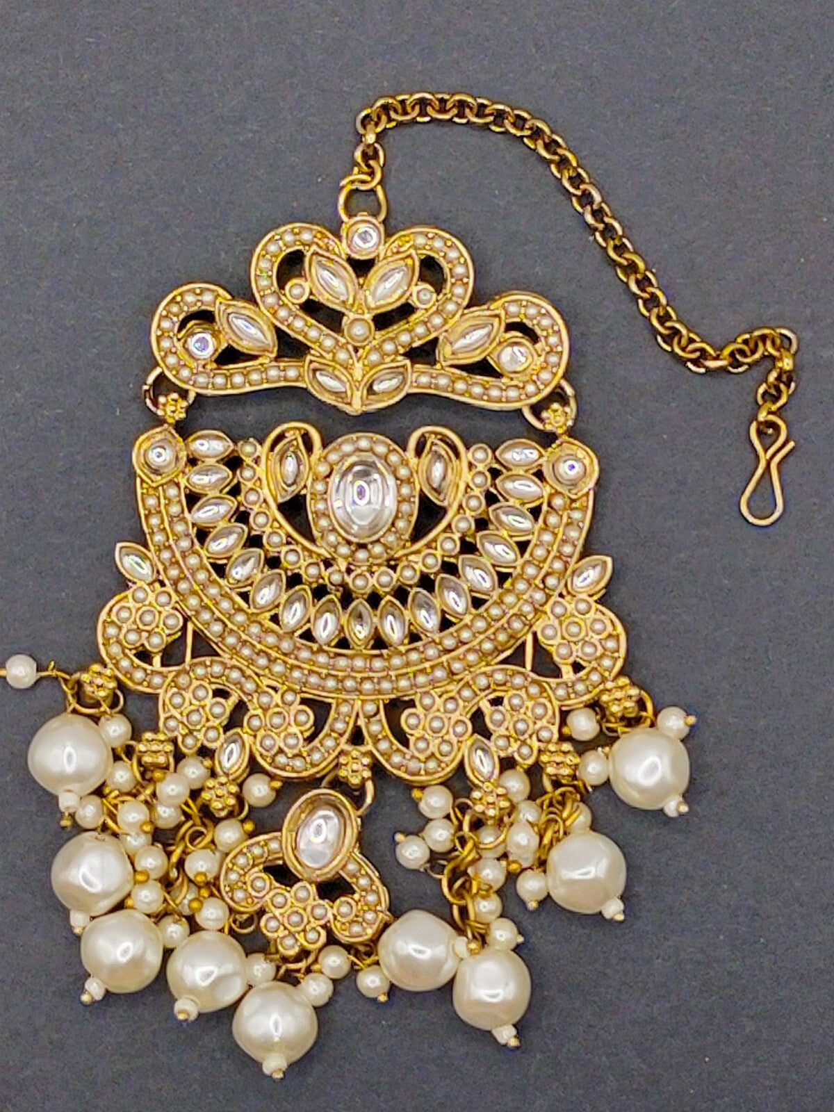 Elegant Bollywood Inspired Gold Kundan Earrings and Tika Set Indian Jewelry 248
