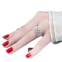 925 Sterling Silver Adjustable Geometric Ring with AAA Cubic Zirconia 382