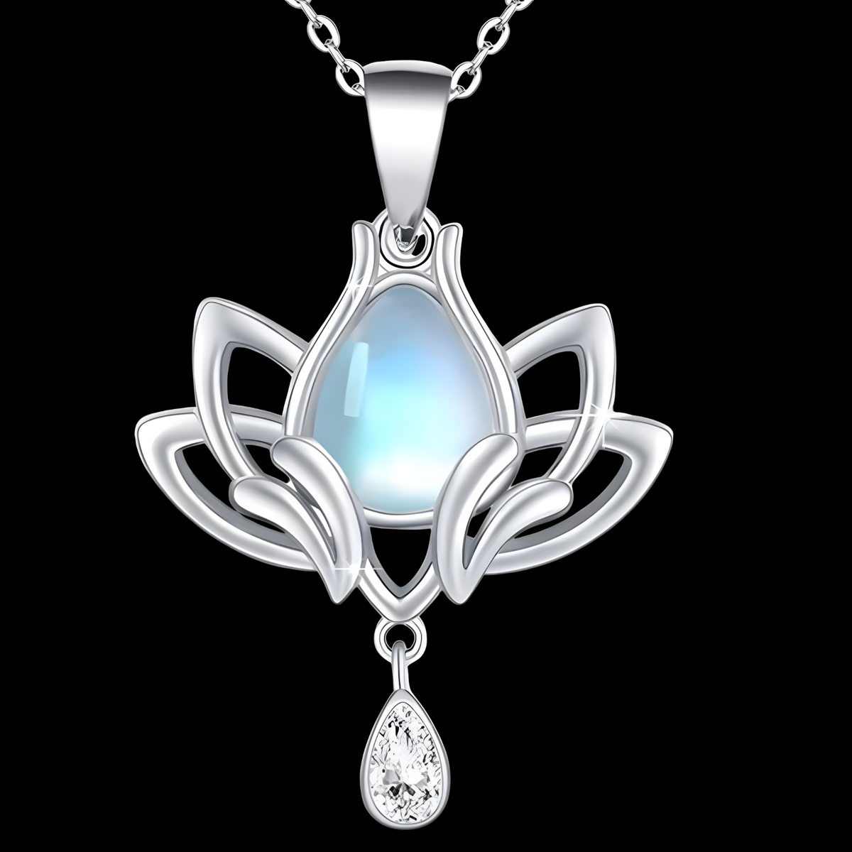 Lotus Moonstone Pendant Necklace   Pendant with Simulated Moonstone Centre  1255