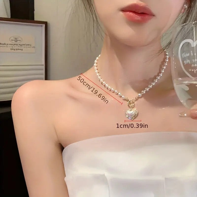 Pearl Necklace For Women, Heart Design Collarbone Chain Christmas 103 UK