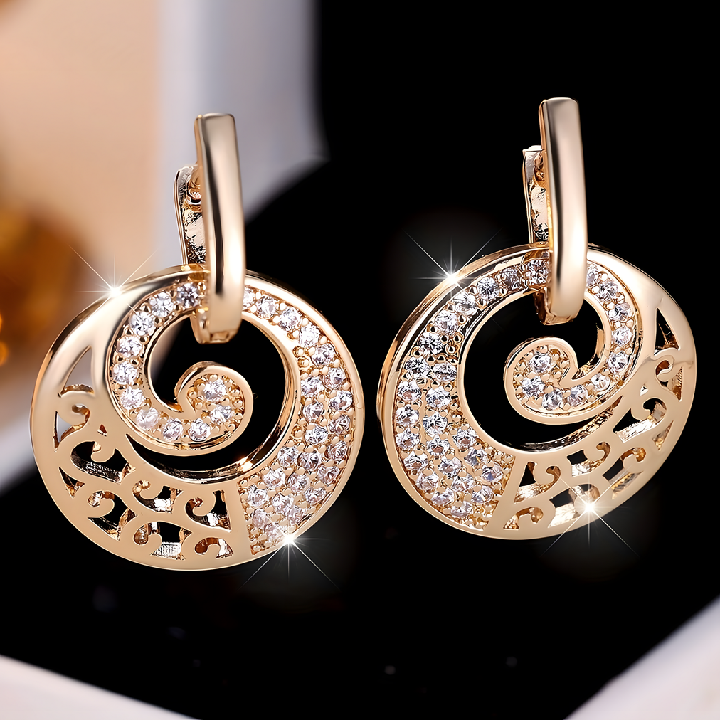 Rose Gold Color Sparkling Zircon Stone Hoop Earring Elegant Drop Round Charm 622