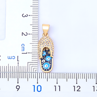 Enamel Slipper Pendant Necklace with Blue Evil Eye Design, Boho Gold-Tone B160