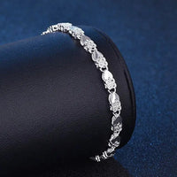925 Sterling Silver Floral Link Bracelet for Women with Heart Charm, Elegant 414
