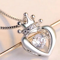 925 Sterling Silver Crown Heart Dancing Zircon Necklace – Elegant Box Chain 252