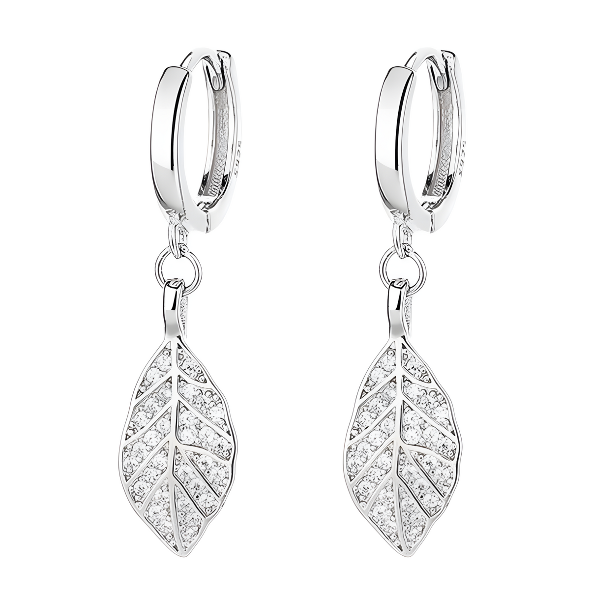 Elegant Leaf Drop Earrings Women - Sterling Silver 925, Sparkling CZ Crystal 300