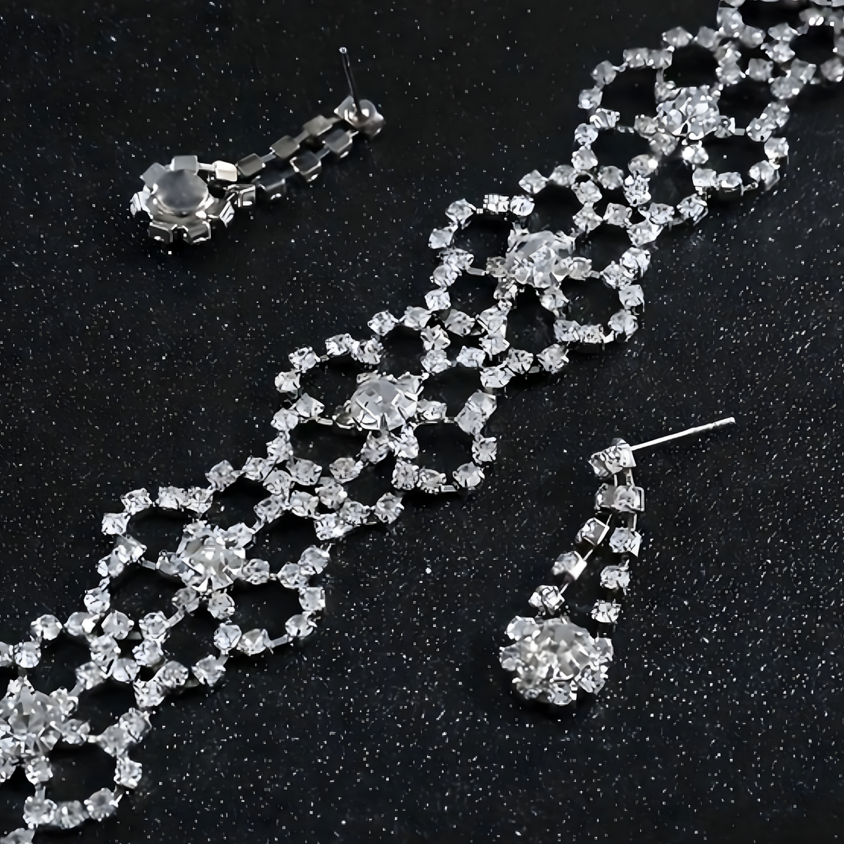Silver Crystal Choker Necklace & Earrings Set Women – Sparkling Rhinestone 689