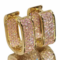 Double Circle Hoop Earrings For Women Gold Pink Zircon Micro Pave Sparkle 1369