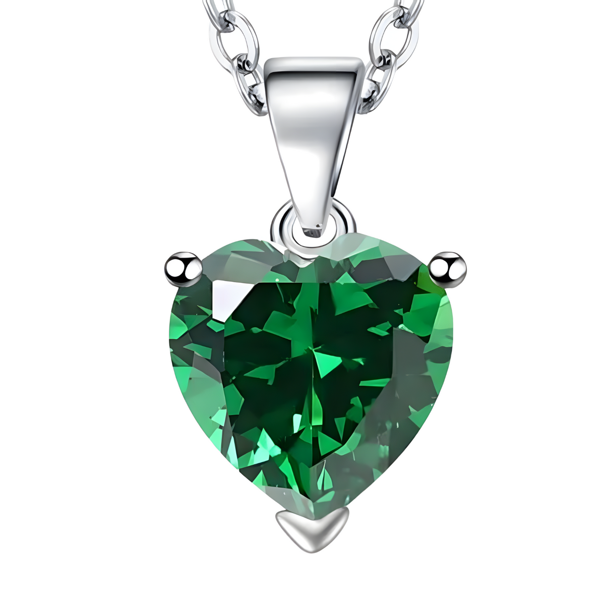 Sterling 925 Silver Heart Green Crystal Necklace Earrings Ring Set Her Gift B35