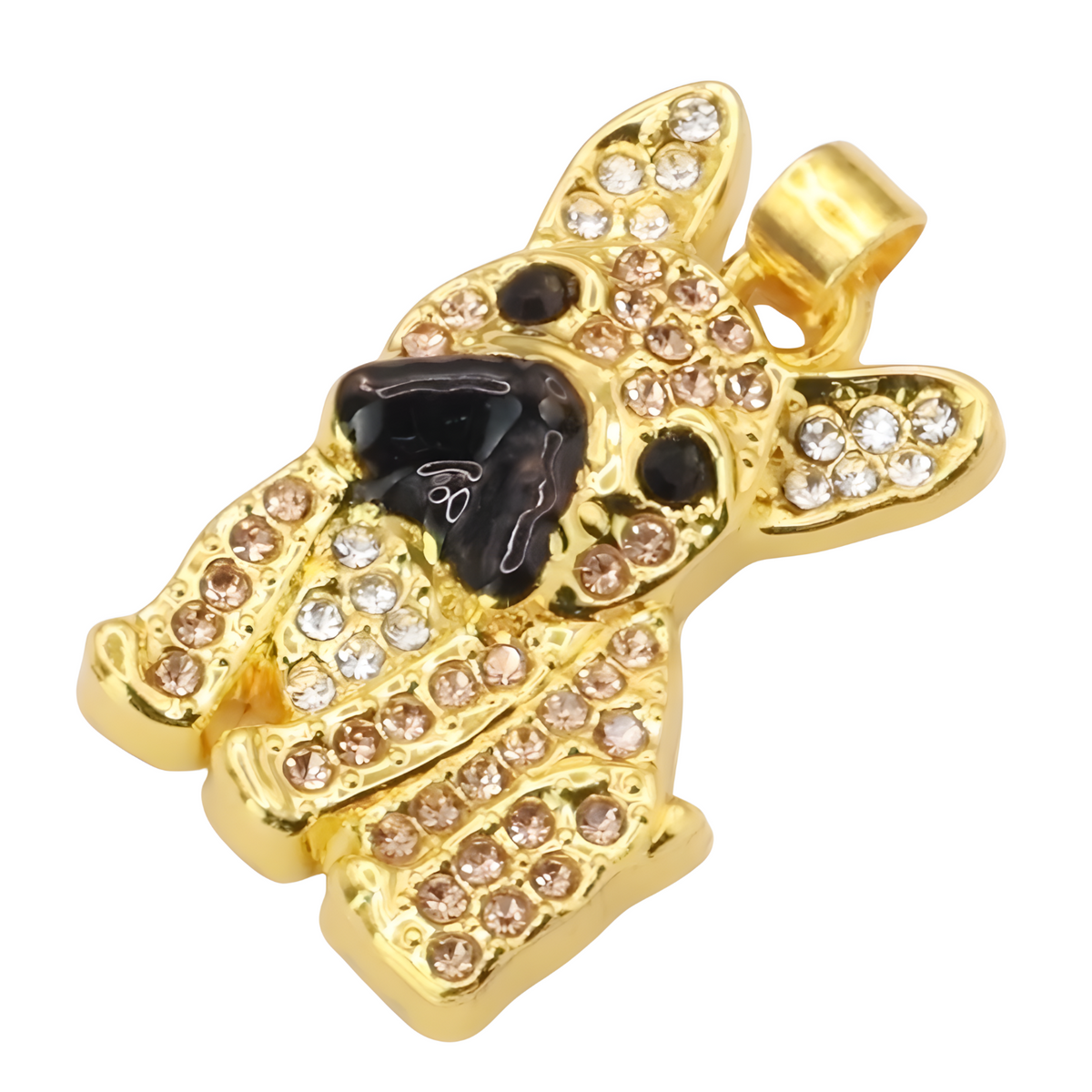 Gold-Plated Bulldog Pendant Necklace with Black Rhodium Accent Cubic Zircon B250