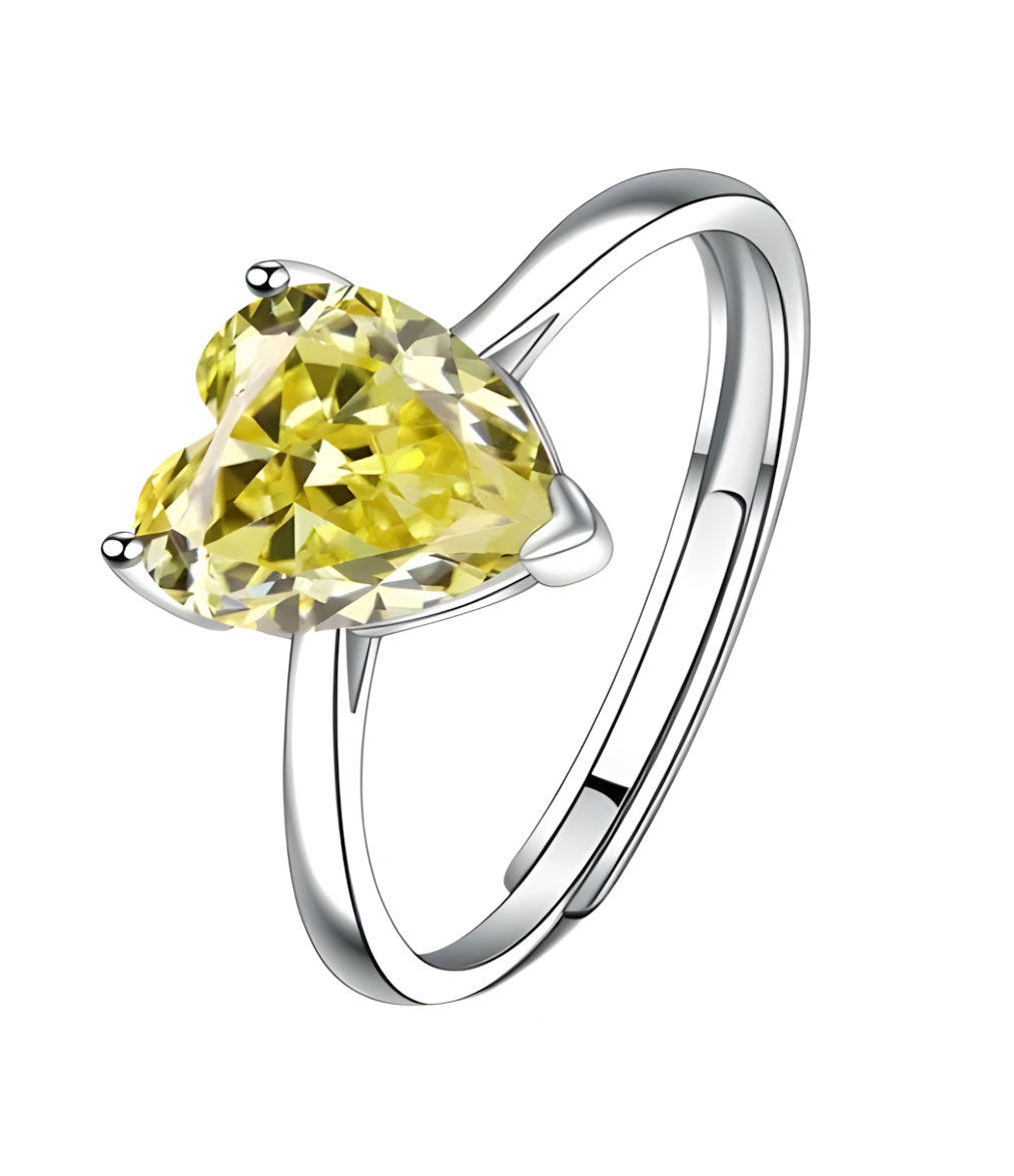 925 Sterling Silver Yellow Heart Crystal Necklace Earrings Ring Set B32