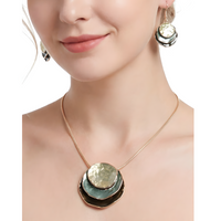 Gold Plated Zinc Alloy Copper Layered Disc Necklace And Earrings Set 1703