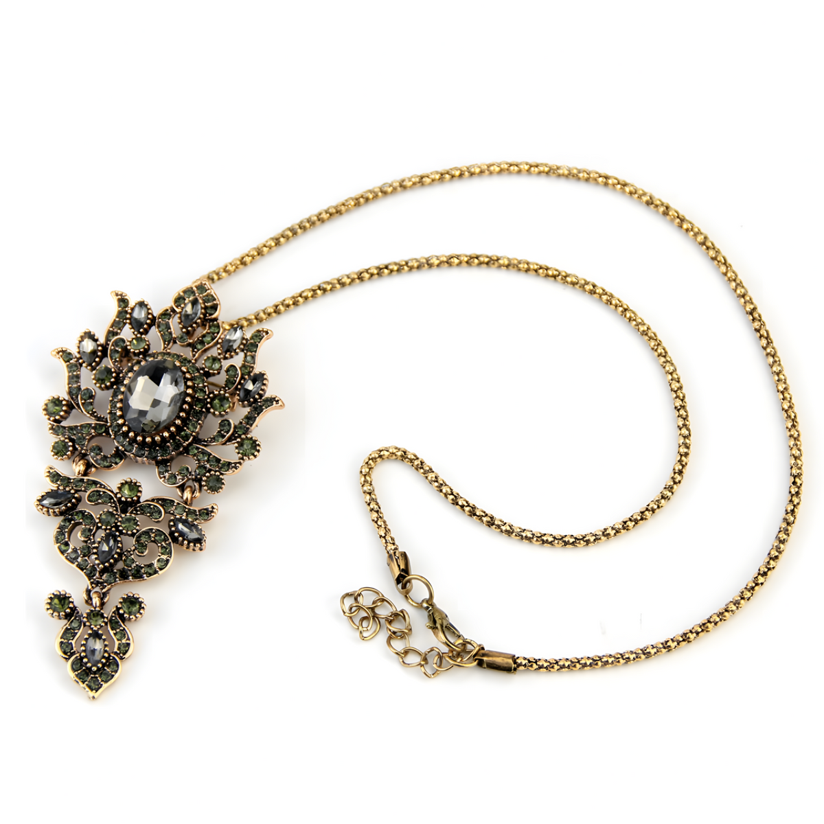 Gothic Floral Pendant Necklace Gold-Plated Zinc Alloy 46CM Chain Statement 1480