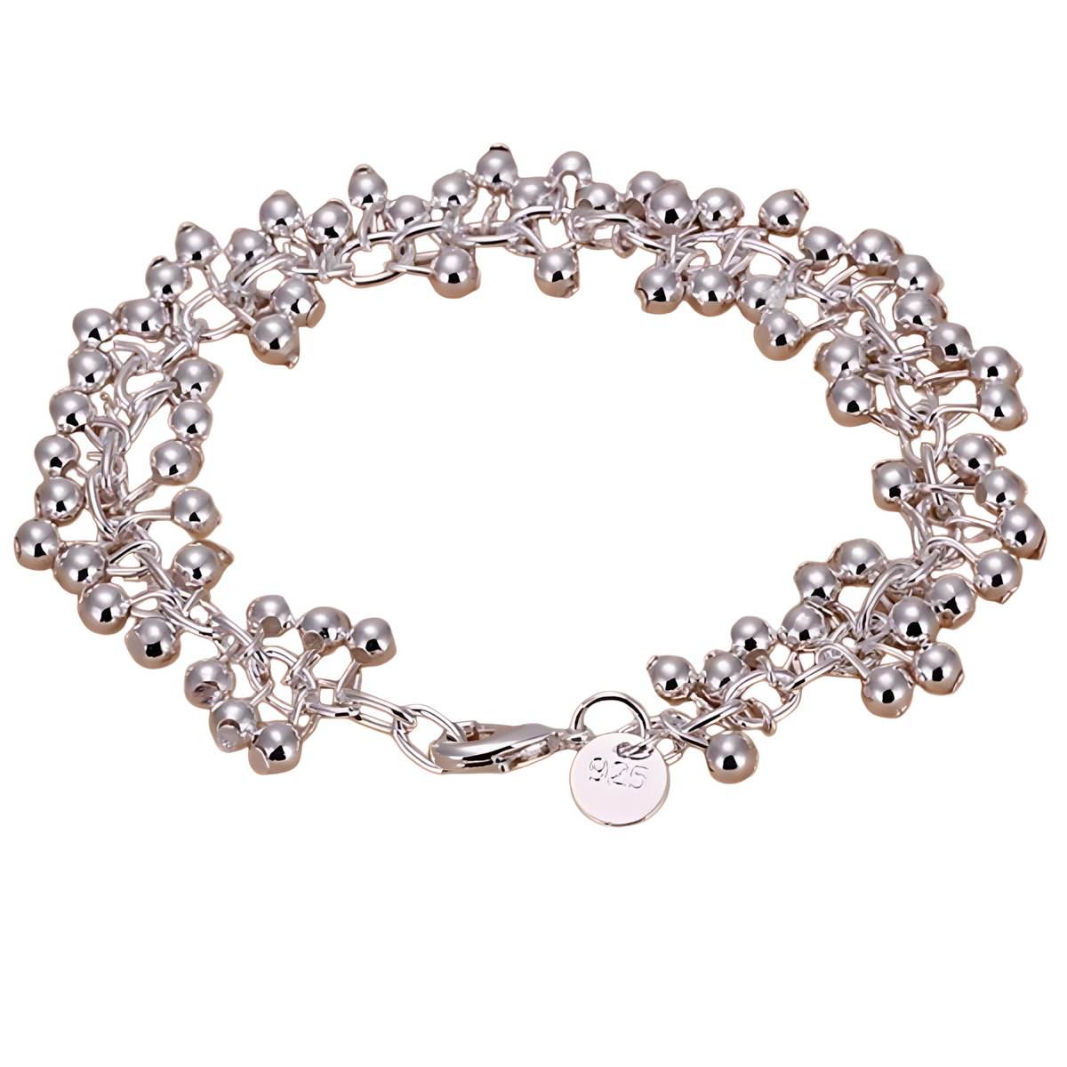 Silver-Plated Beaded Charm Bracelet for Women – Trendy Chain & Link Design 1191
