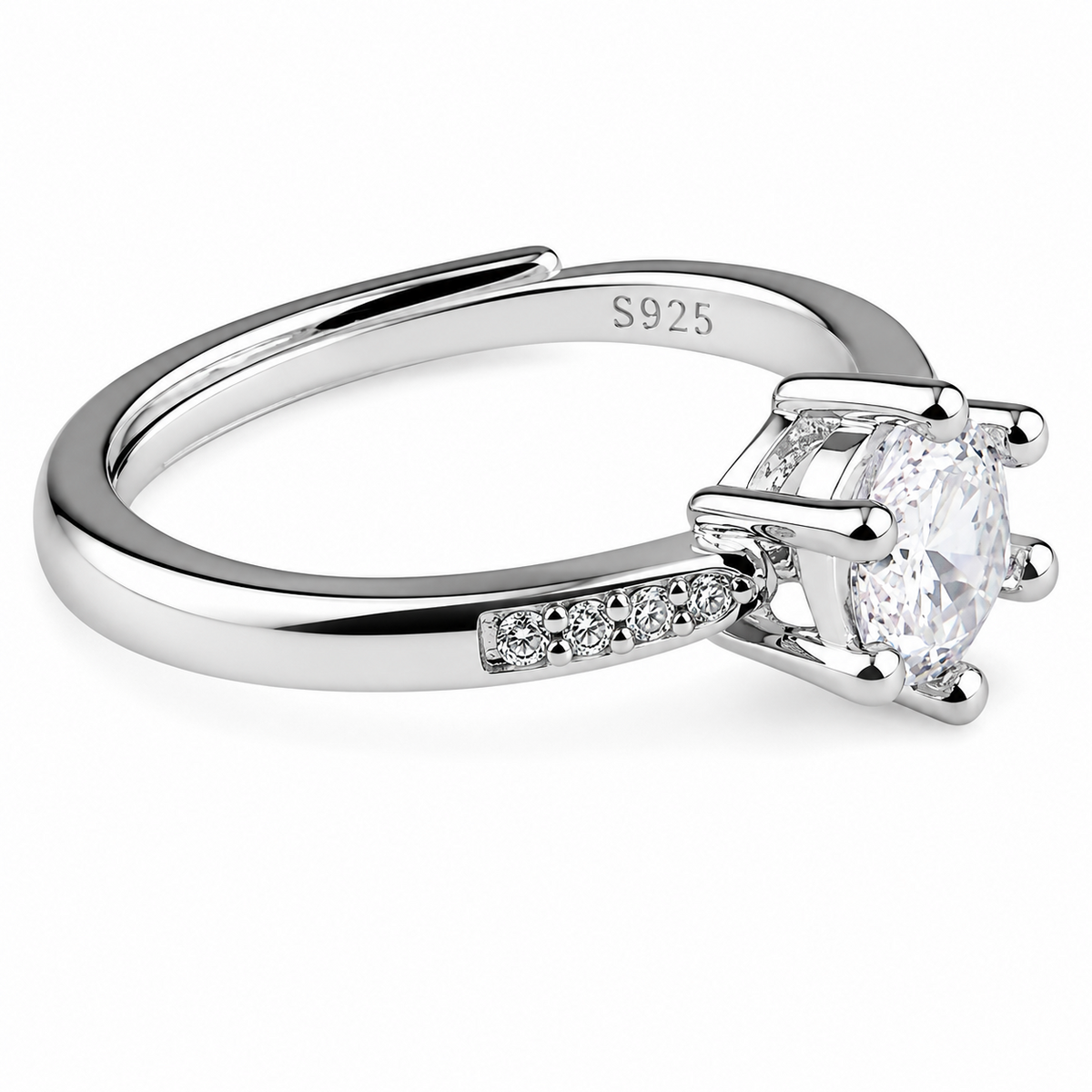 Women's Elegant Adjustable Solitaire Ring, Round Brilliant Zircon Bridal 1624