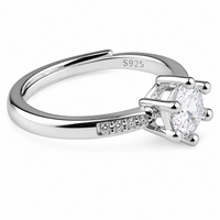 Women's Elegant Adjustable Solitaire Ring, Round Brilliant Zircon Bridal 1624