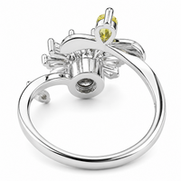 Crystal Floral Rotatable Ring For Women, Adjustable Silver Tone Spinner 1517