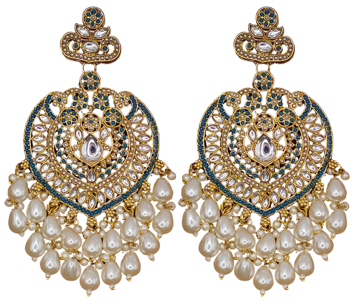 Elegant Bollywood Inspired Gold Kundan Earrings - Traditional Indian Jewelry 228