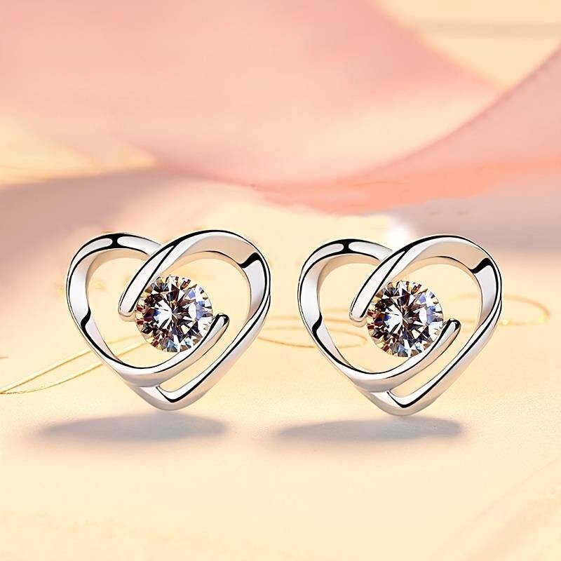 Unique Heart Design Stud Earrings Alloy Jewelry Embellished Zircon Elegant 55 UK