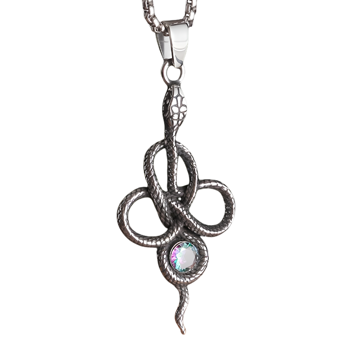 Gothic Snake Necklace Silver Tone Serpent Pendant Jewellery With Iridescent B351