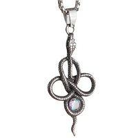 Gothic Snake Necklace Silver Tone Serpent Pendant Jewellery With Iridescent B351