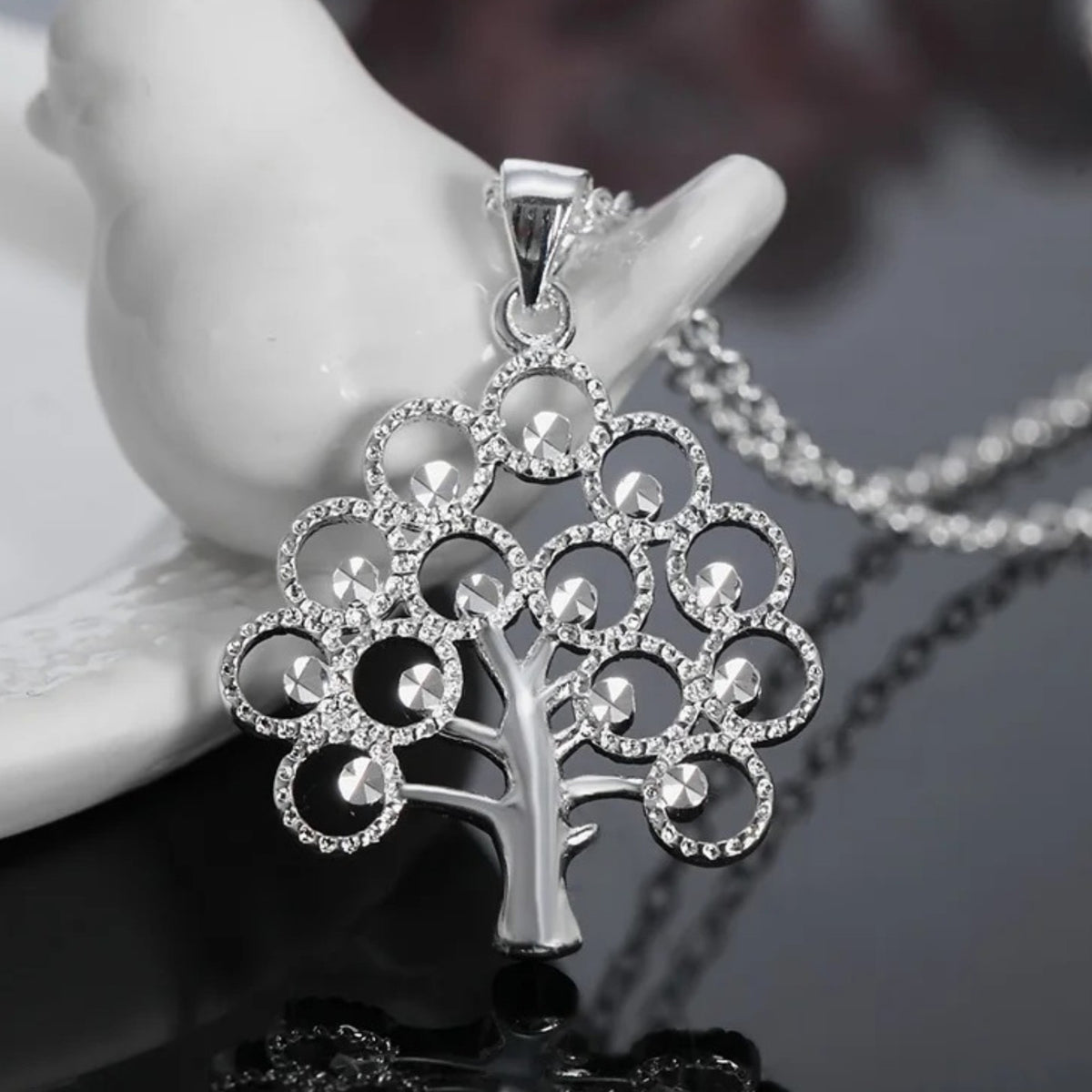 925 Sterling Silver Tree of Life Pendant Necklace Women, Elegant Openwork 412