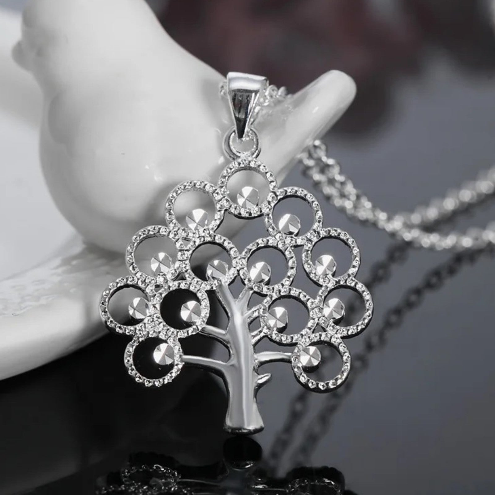 925 Sterling Silver Tree of Life Pendant Necklace Women, Elegant Openwork 412