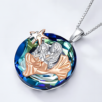 Mermaid Necklace Women Sterling Silver Plated Mother Daughter Blue Ocean B145