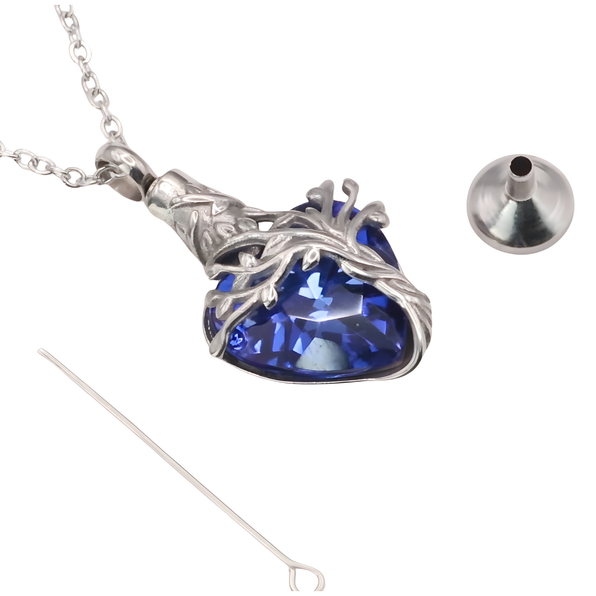 Heart Tree of Life Urn Necklace Crystal Funnel Filler 316L Stainless Steel B214