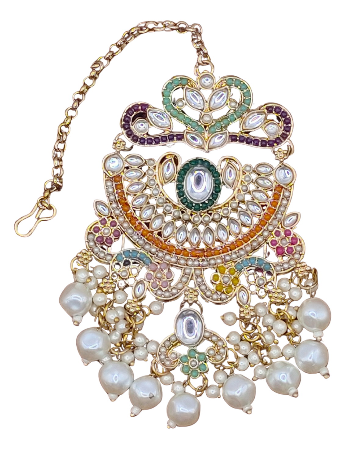 Elegant Bollywood Inspired Gold Kundan Earrings and Tika Set Indian Jewelry 247