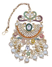 Elegant Bollywood Inspired Gold Kundan Earrings and Tika Set Indian Jewelry 247