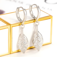 Elegant Leaf Drop Earrings Women - Sterling Silver 925, Sparkling CZ Crystal 300
