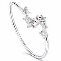 Unified Jewellery Koi Fish Open Cuff Bangle Bracelet For Women, Adjustable 1713