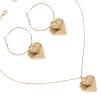 3PCS Gold Tone Heart Necklace & Earrings Set –Hoop Earrings Matching Heart 716