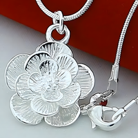 Rose Flower Pendant Necklace for Women–Copper Alloy with 925 Silver Plating 1201