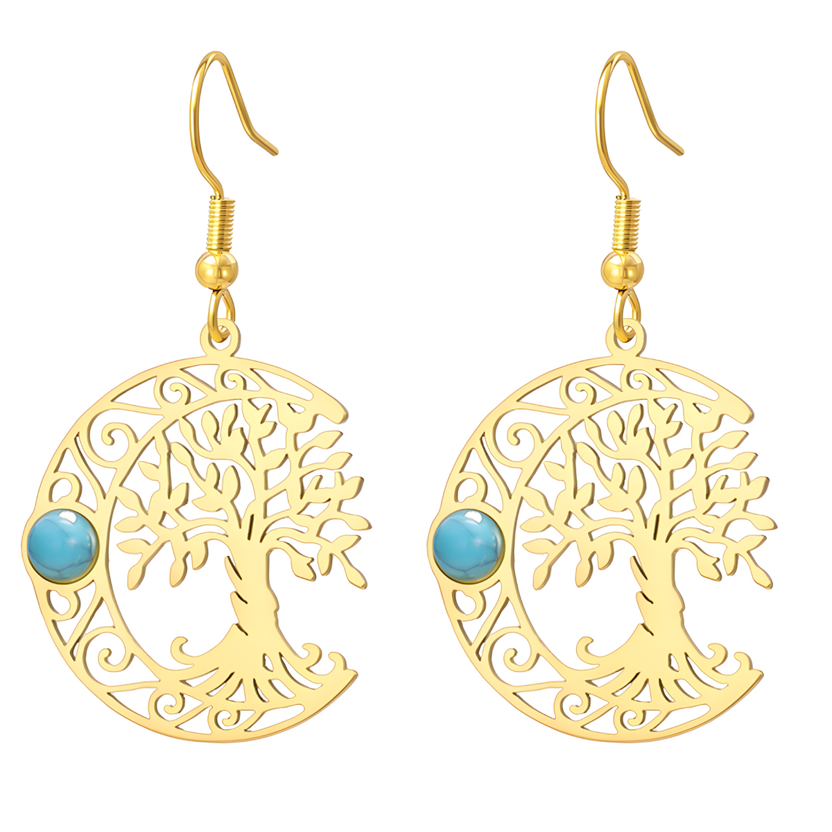 Filigree Tree of Life Dangle Earrings for Women, Crescent Moon Earrings B172