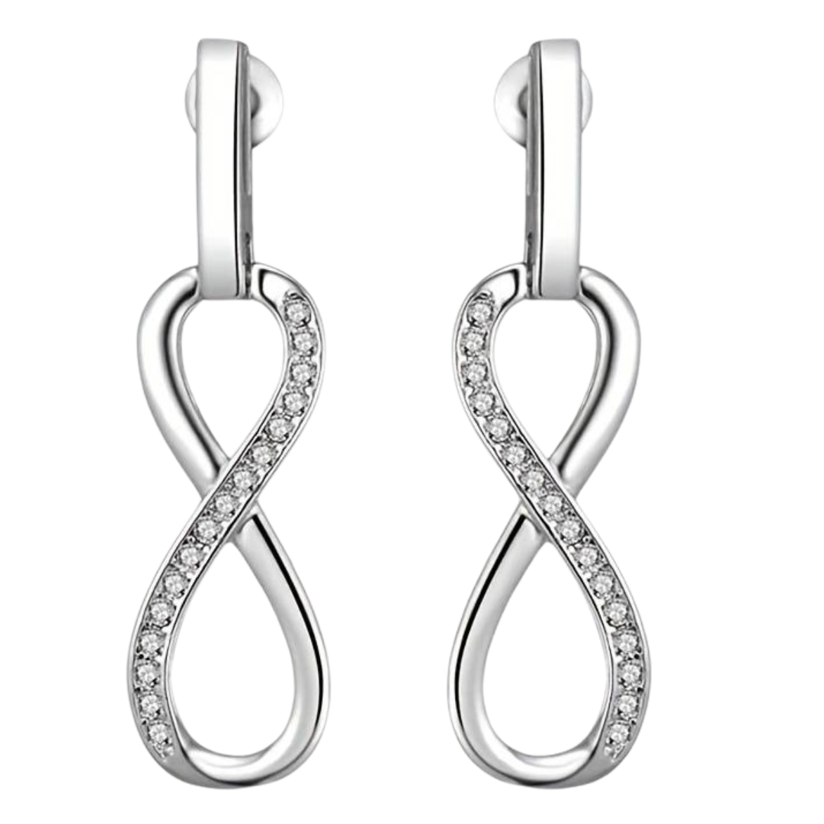 Infinity Loop Earrings in Silver Colour – Sparkling Pave Stones, 0.94" Drop  154