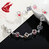 Silver Tone Cube Charm Bracelet with Colourful Rhinestone Crystals 417