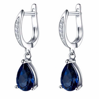 Blue Pear Cut Cubic Zirconia Drop Earrings for Women - Rhodium-Plated Alloy 1450