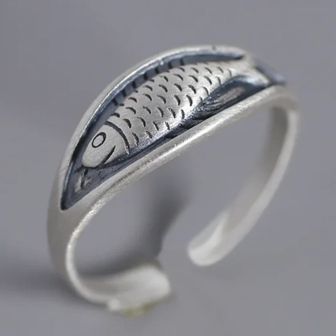 Retro Fish Ring For Women Adjustable Open Band Vintage Style Silver TonE B350