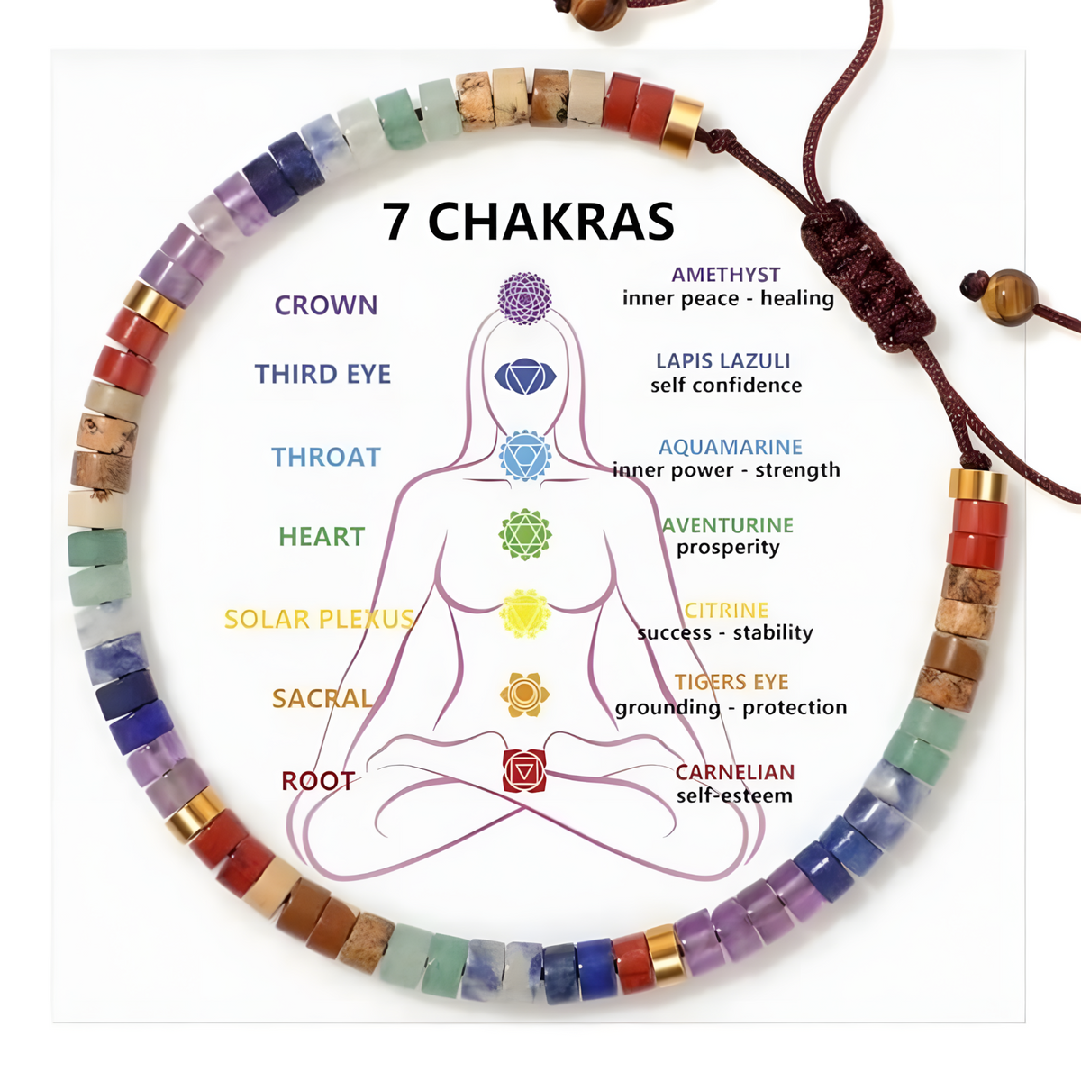 7 Chakra Beaded Adjustable Bracelet for Women Colourful Statement Wristwear 1732
