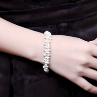 Women's Silver Color Beaded Cluster Bracelet Trendy Chain Link Copper Metal 644