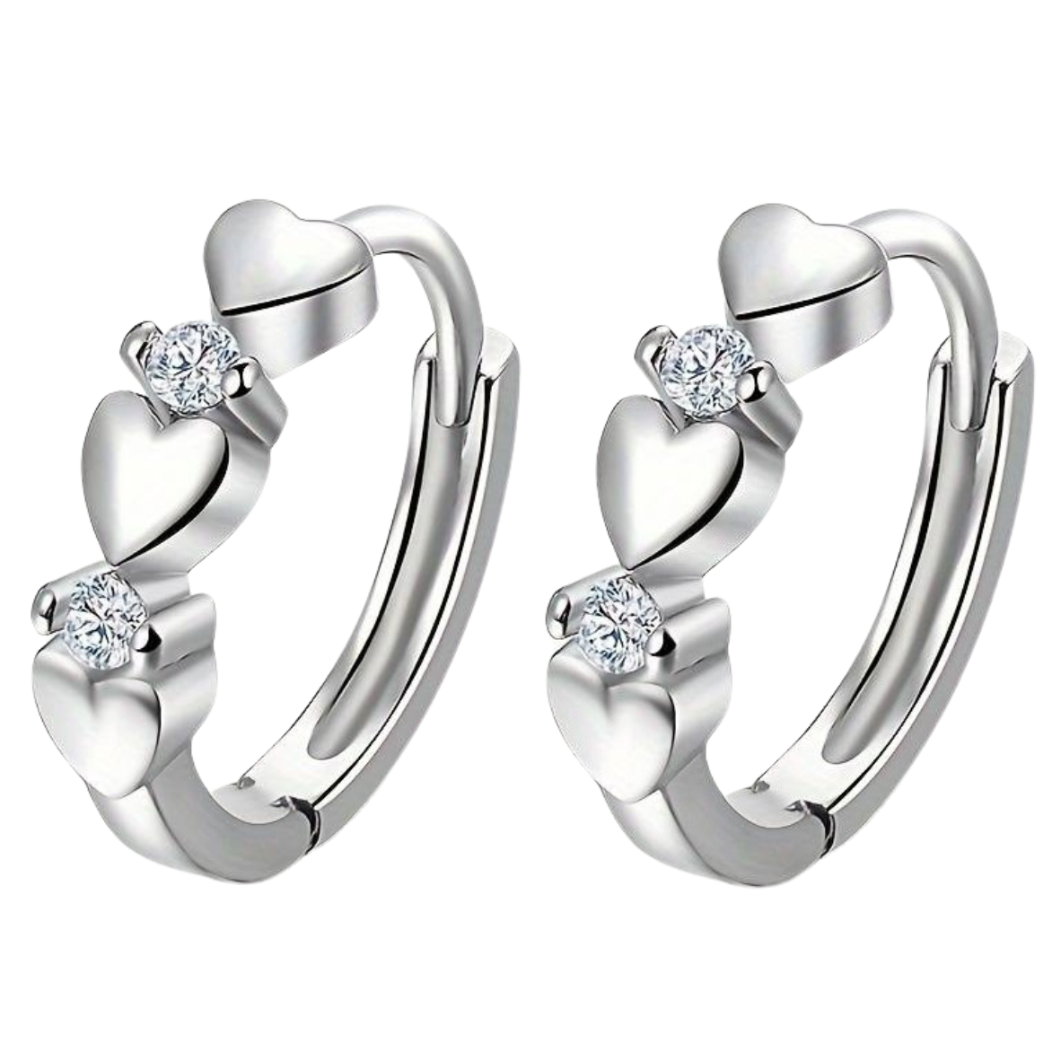 925 Sterling Silver Heart Hoop Earrings Cubic Zirconia 1.3cm Elegant Design 159