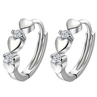 925 Sterling Silver Heart Hoop Earrings Cubic Zirconia 1.3cm Elegant Design 159