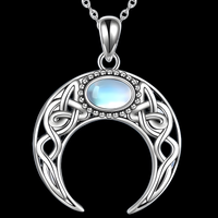 Celtic Crescent Moon Necklace for Women – Zinc Alloy Moon Pendant Blue Opal 1105