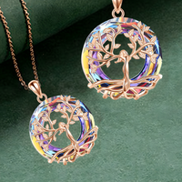 Rose Gold Celtic Tree of Life Necklace with Iridescent Crystal | Family Love B79