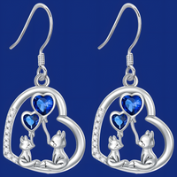 Blue Heart Fox Necklace and Earrings Set – Zinc Alloy Rhinestone Animal 1238