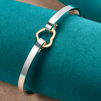 Sterling Silver Bangle, Adjustable Open Cuff Heart Charm, Silver Tone 408