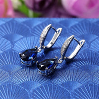 Blue Pear Cut Cubic Zirconia Drop Earrings for Women - Rhodium-Plated Alloy 1450