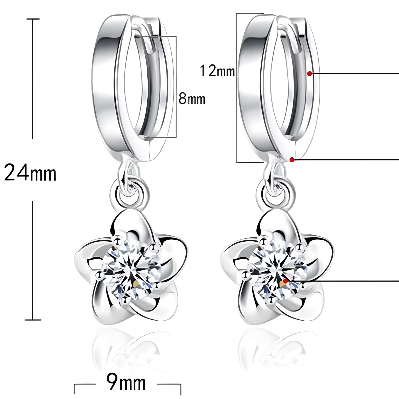 Unified Jeweller 925 Sterling Silver Zircon Floral Dangle Hoop Earring Women 463